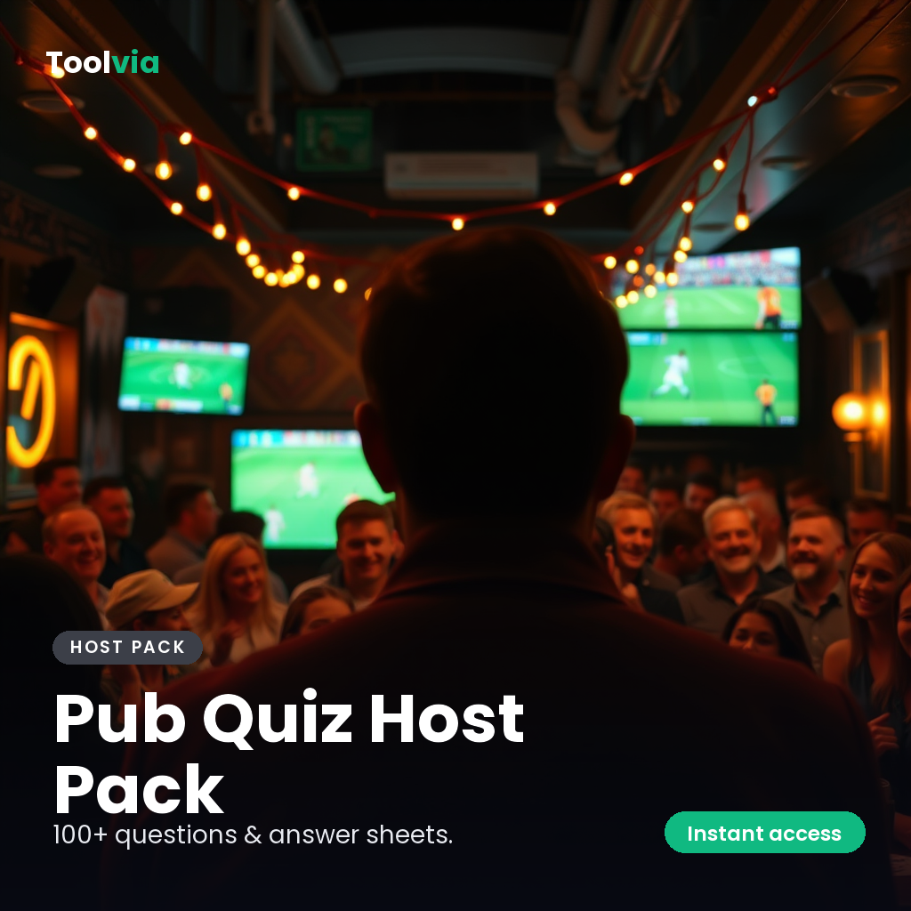 Football Pub Quiz Host Pack — printable quiz kit for hosting match nights