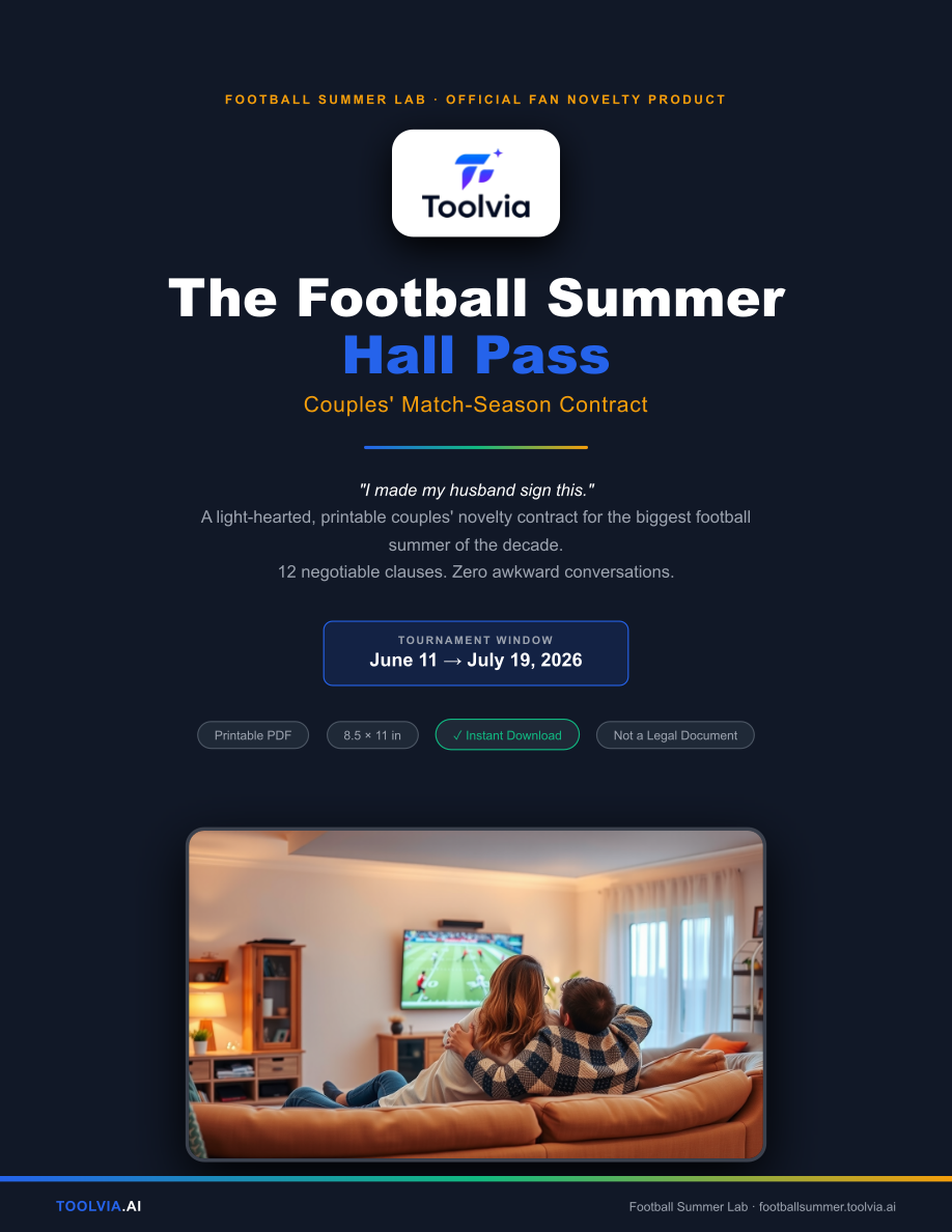 The Football Summer Hall Pass — actual PDF cover page (couples' match-season novelty contract, 2026 edition)