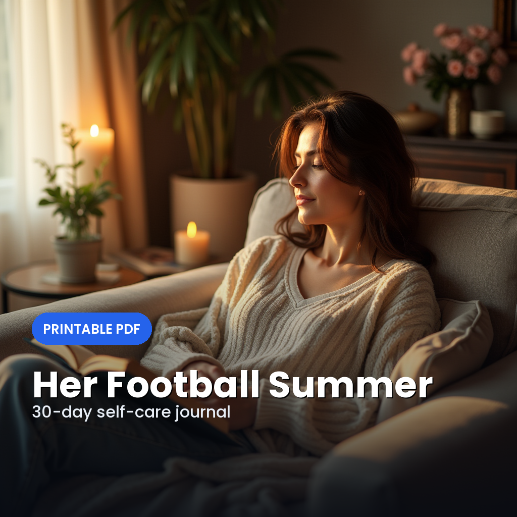 Her Football Summer — A 30-Day Self-Care Journal — Football Summer 2026 printable cover