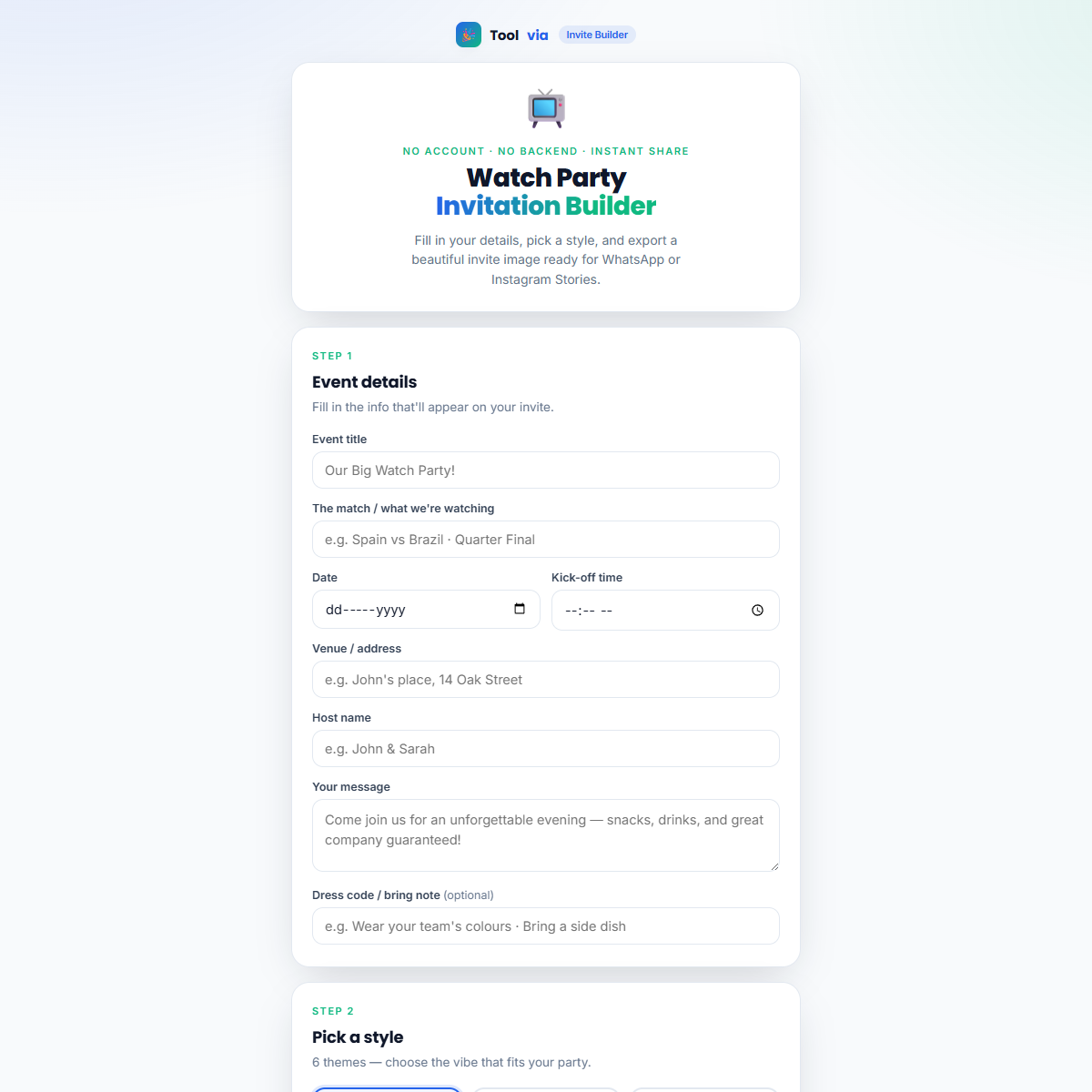 Watch Party Invitation Builder
