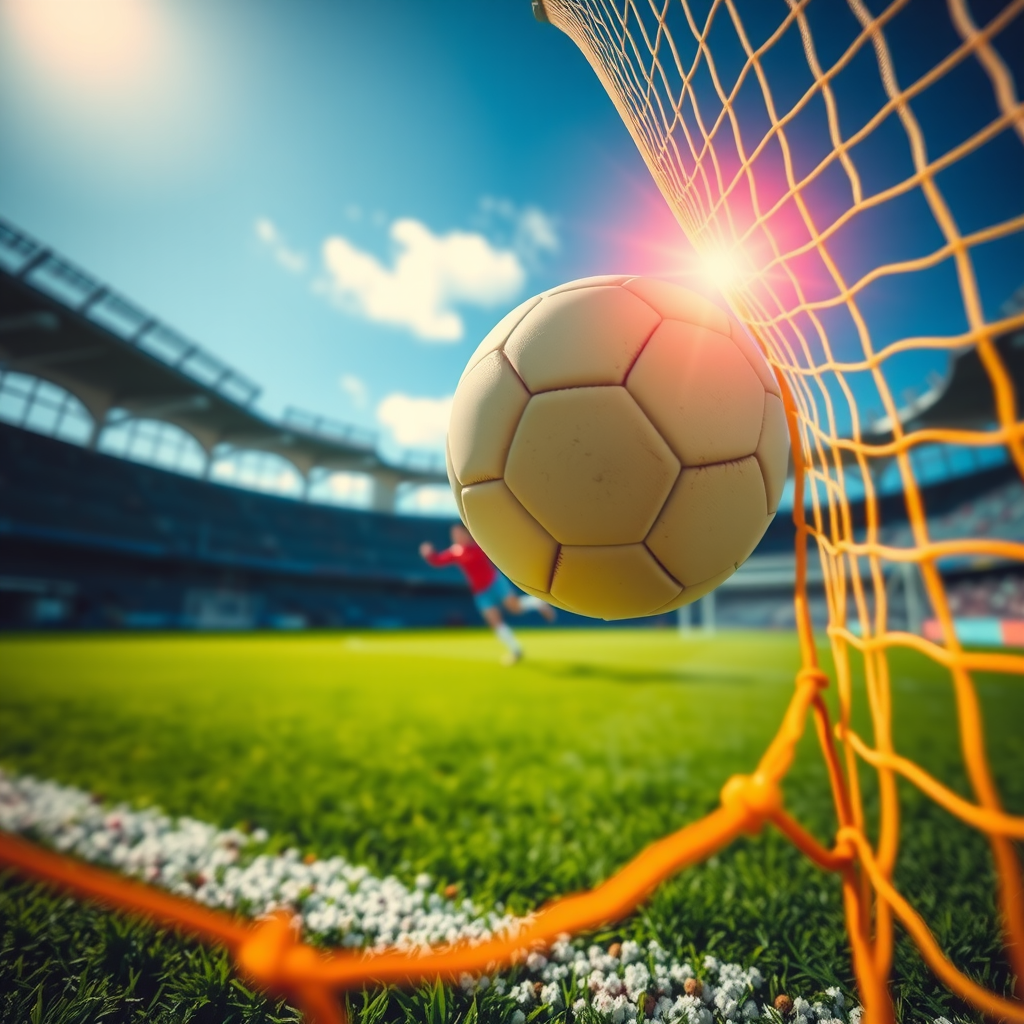 Football hitting the back of the net in a penalty shootout game