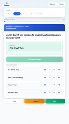 Football Pub Quiz Host — live host screen with real questions and team scoring
