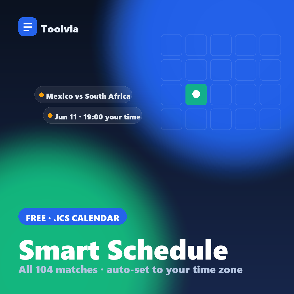 The Free 2026 Football Summer Smart Schedule calendar — all 104 matches, Football Summer 2026